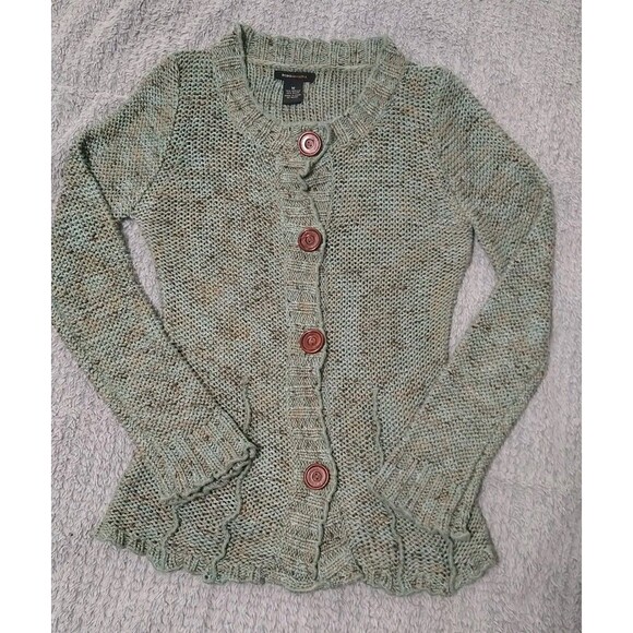 BCBG Max Azria Button Front Cardigan Sweater Green Medium Boho Cottage Core... - Picture 2 of 9